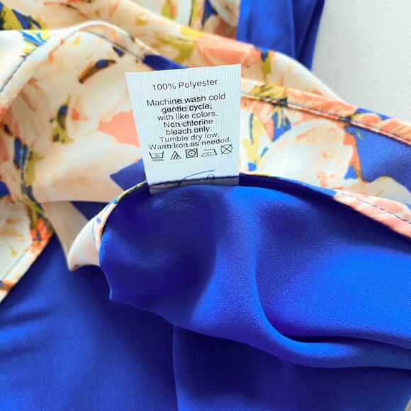 J.Crew : NEW Floral Smooth Woven Blouse High Low Royal Blue Trim : Small - Picture 10 of 10